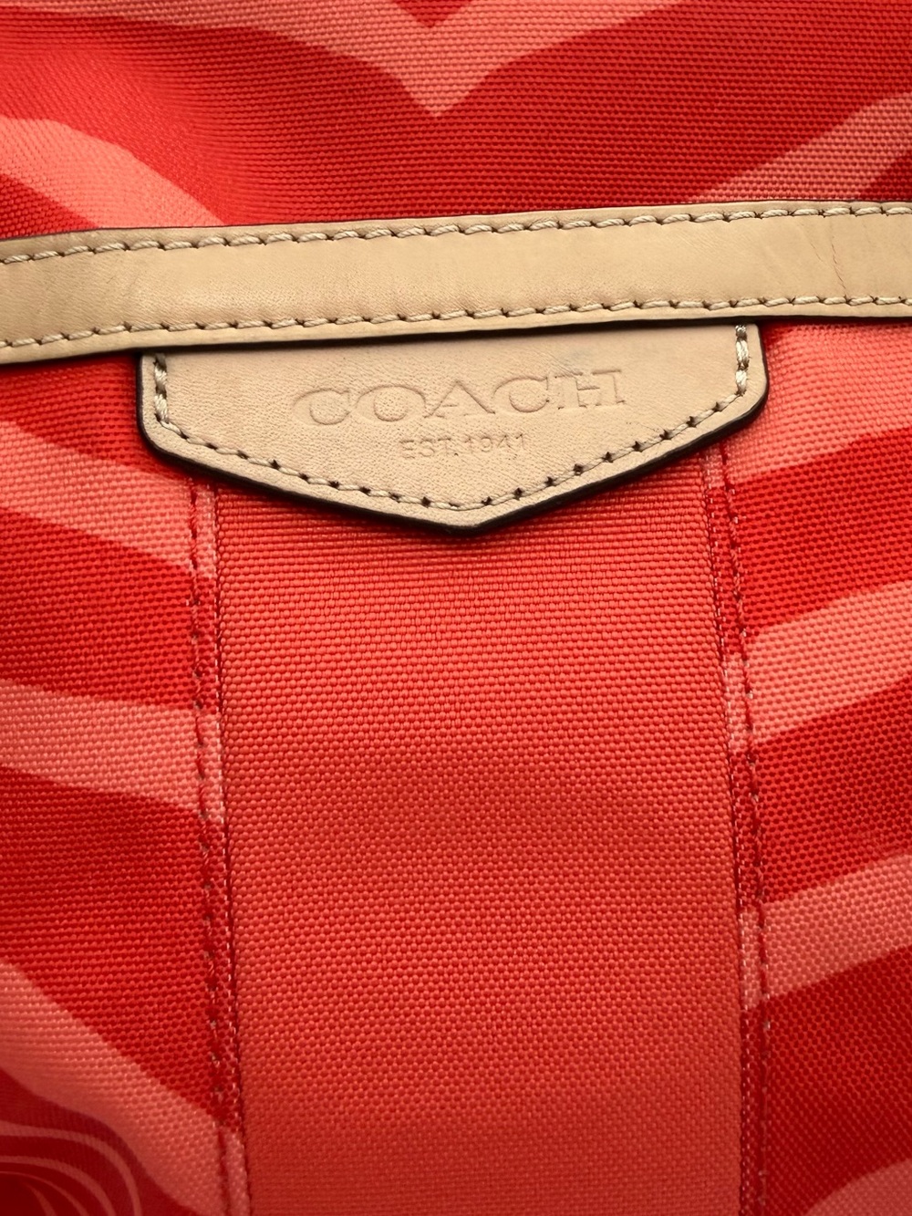 Coach Red Zebra-Print Tote with Tan Leather Trim and Logo Charm this is used! - Picture 2 of 13